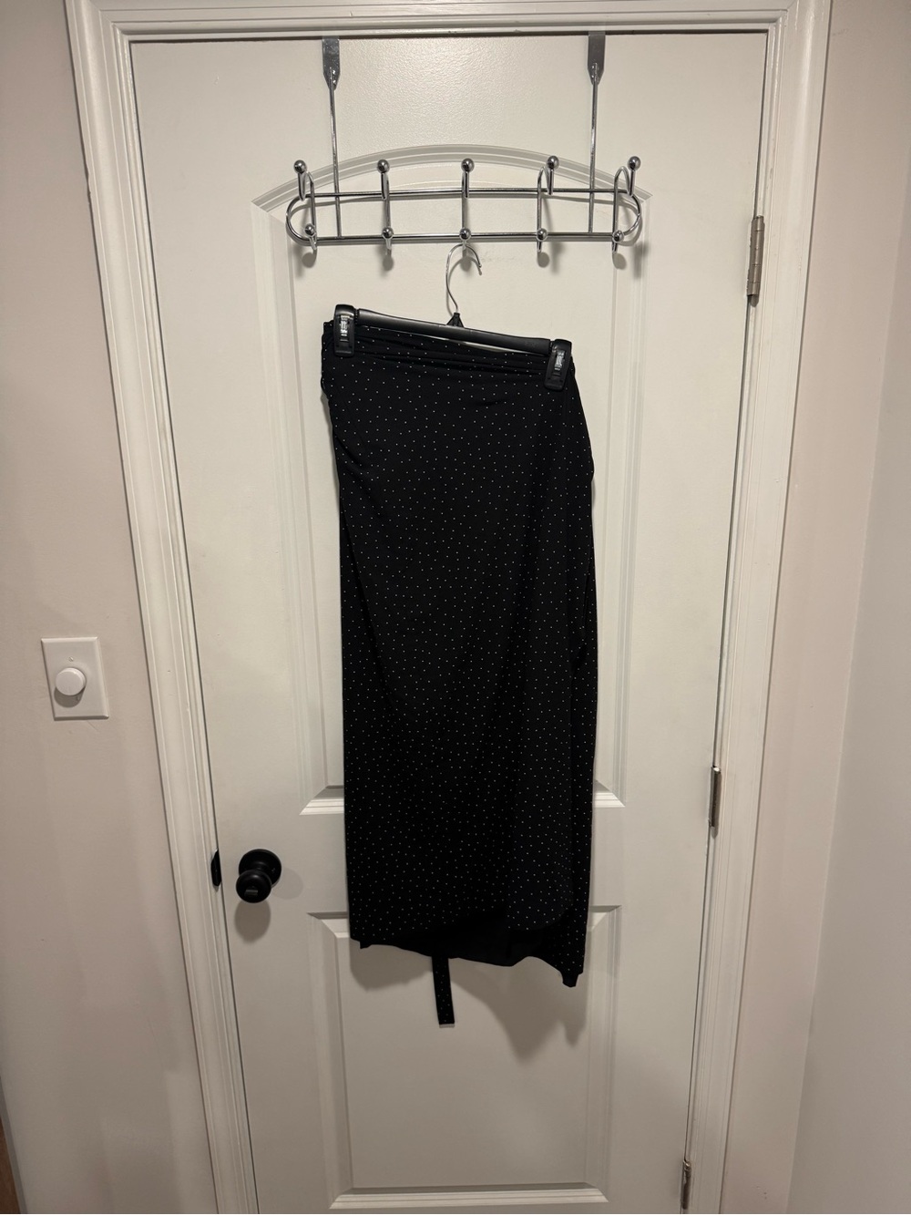 Rena Rowan Black Midi Skirt with White Micro Dots